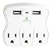 Portable USB Wall Outlet — Features 2 USB Ports 3 AC Ports - 5-Outlet Power Strip - Mini Travel Plugin - Charge iPhones, iPads, Laptops, Tablets, Bathroom Accessories and More - by CrestSet