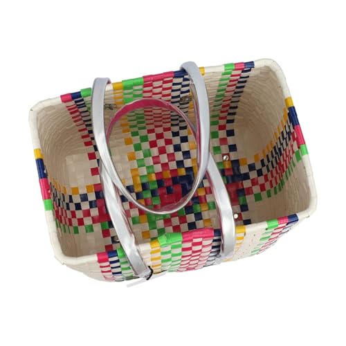 Image of Arnavira Handmade Multipurpose Basket with Lid 4L Used for Organiser, Makeup Items Storage,Kids Tiffin (18x12x19 cm) (Yellow White, X Small)
