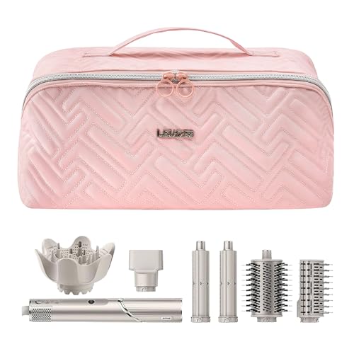 Leudes Hair Tools Travel Bag For Dy son Airwrap Hair Dryer Shark Flex Style Carrying Case Travel Makeup Bag Portable Pouch Open Flat Packing Organizers with Divider and Handle (Pink)3