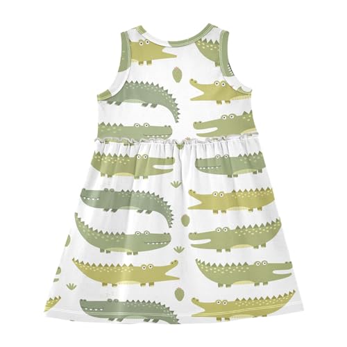 Cartoon Crocodile Summer Girl Dress Casual Dress Sleeveless Toddler Outfits Size 2t2