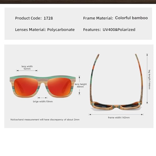 Colored Bamboo Sunglasses｜Wooden Polarized Sunglasses ｜for men and women｜Bamboo Glasses (1728-Red)4