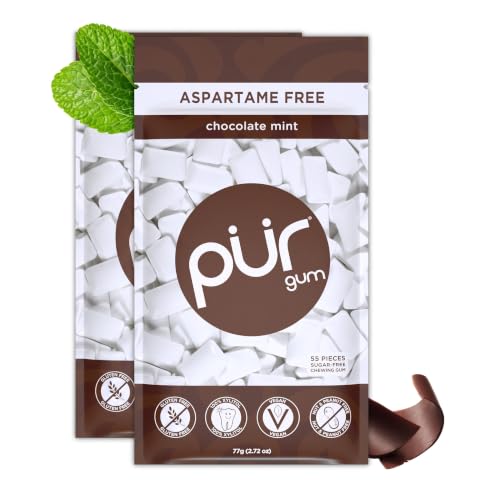 PUR Gum | Aspartame Free Chewing Gum | 100% Xylitol | Natural Chocolate Mint Flavored Gum, 55 Pieces (Pack of 2)