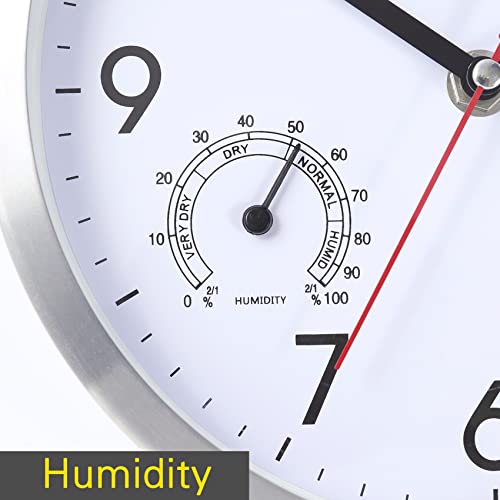 Vigorwise 8 Inch Wall Clock With Temperature & Humidity, Battery Operated Aluminum Frame Wall Clocks, Sweep Silent Movement Accurate Clocks, Decorative For Kitchen Living Room Bedroom Office School #TOP5