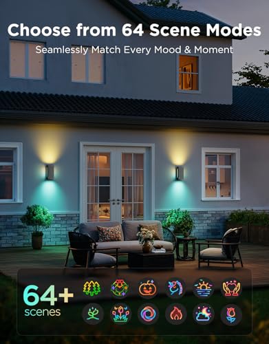 Image of Govee Outdoor UpDown Wall Light, 1 Pack, 1200LM RGBICWW Smart Porch Lights Outdoor with 64 Scene Modes, IP66 Waterproof Wall Sconce for Outdoor Decor, Works with Alexa, Google Assistant and Matter