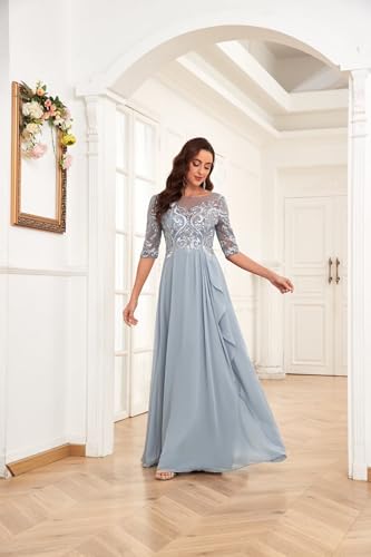 Chiffon Lace Mother of The Bride Dresses for Women Long Elegant Ruffle Formal Evening Gown with Sleeves4