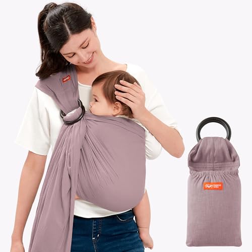 Image of Mamaway Baby Ring Sling Carrier - Newborn and Toddler Sling (Supports up to 165lbs), IHDI Certified, Rayon & Linen Made, Soft & Breathable, Nylon 66 Safety Rings, Storage Pocket Design