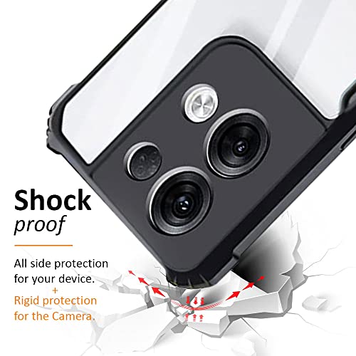 Image of WOW IMAGINE Shock Proof Clear Protective Back Case for Oppo Reno 8 - AirEDGE Technology | 360 Degree Camera Protection | Transparent Hybrid Back Case Mobile Cover - Black