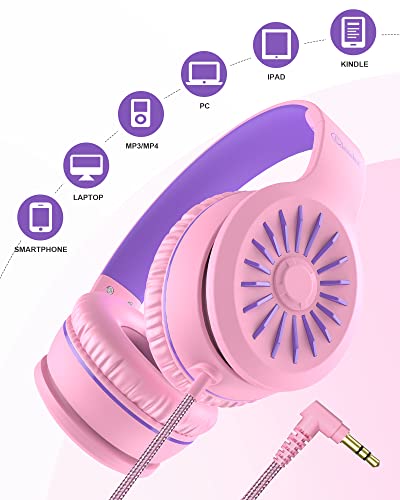Image of ELECDER i45 On-Ear Headphones with Microphone - Foldable Stereo Bass Headphones with No-Tangle 1.5M Cord, 3.5MM Jack, Portable Wired Headphones for School /Kids /Teens /Smartphones /Travel /Tablet - Pink | Foldable Portable, 1.5M Cord Headphone Stereo Aux Jack 3.5mm Headset for Smartphones Chromebook Computer PC Airplane Travel