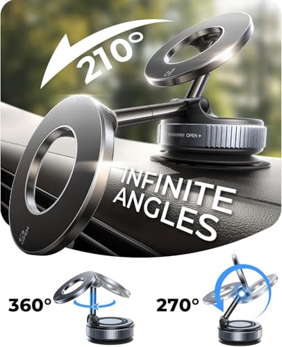 Image of MRGLAS 2026 Upgraded for MagSafe Vacuum Car Phone Mount, 2800gf Strong Magnetic Phone Holders for Your Car, 360 Adjustable 98LBS Suction Cup Car Mount, Car & Truck Accessory for iPhone 12-17 Pro Max