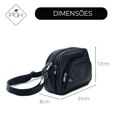 Bolsa Shoulder Bag Transversal Feminina AURA, PGH, Com Alça Ajustável e em Couro PU (Preto)