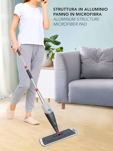 Ipea Scopa Lavapavimenti A Spruzzo In Alluminio Con Panno In Microfibra - [ Super Leggera ] - Mop Scopa A Spruzzo Spray Con Flacone Per Lavare Pavimenti, Rimuovere La Polvere, Pulire I Vetri - 10