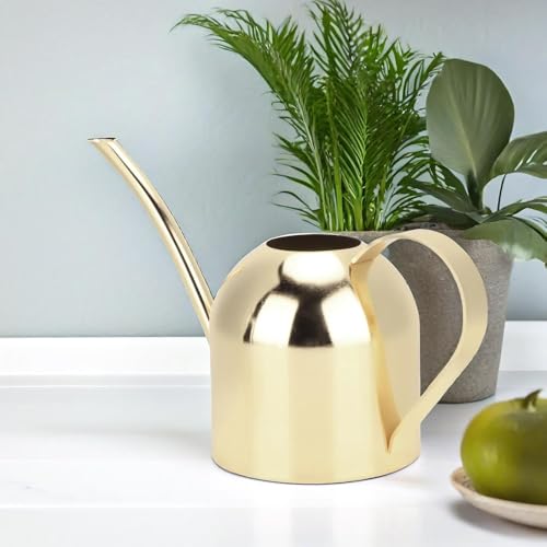 Watering Can for Indoor Plants, 17oz Small Watering Can Stainless Steel Long Spout Sprinkling Pot for Indoor and Outdoor Plants (Gold)