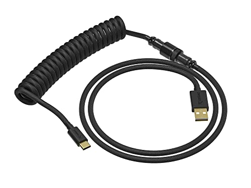 Image of Ranked Coiled Keyboard Cable | Handcrafted Double-Sleeved Braided Cable | USB Type C to A | 5-Pin Aviator Connector for Custom Mechanical Gaming Keyboard | Support Fast Charge 20W (Black)