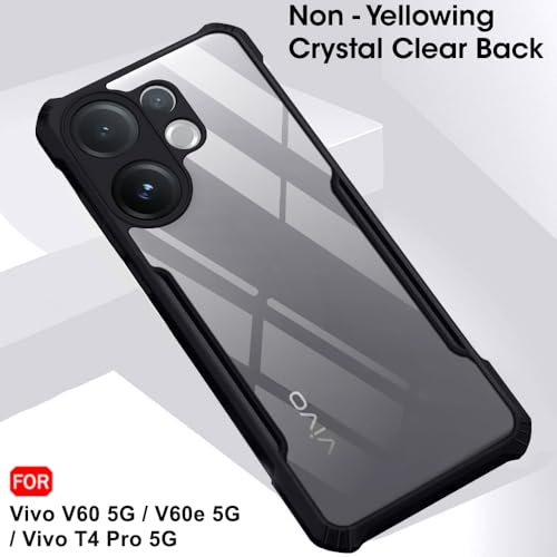 Image of TheGiftKart Shockproof Crystal Clear Back Cover Case for Vivo V60 5G / V60e 5G / Vivo T4 Pro 5G | 360 Degree Protection | Protective Design | Transparent Back Cover Case (PC & TPU, Black Bumper)