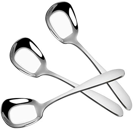 KBNIAN 3 Pcs Square Soup Spoon Thicken Stainless Steel Soup Spoons Flat Square Spoon Table Spoons Dinner Serving Soup Scoop Large & Deep Soup Server Spoon for Cream Soup Consomme Chowder - Silver