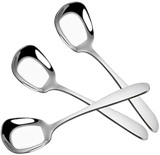 KBNIAN 3 Pcs Square Soup Spoon Thicken Stainless Steel Soup Spoons Flat Square Spoon Table Spoons Dinner Serving Soup Scoop Large & Deep Soup Server Spoon for Cream Soup Consomme Chowder - Silver