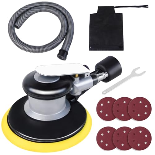 Corte Y Pulido, Tools Lijadora Orbital Aleatoria de Aire 6 Pulgadas Pulidora Neumática de Palma Alta Velocidad de 12000 RPM Con 6 Lijas Para Madera, Compuestos, Metal Y Automática