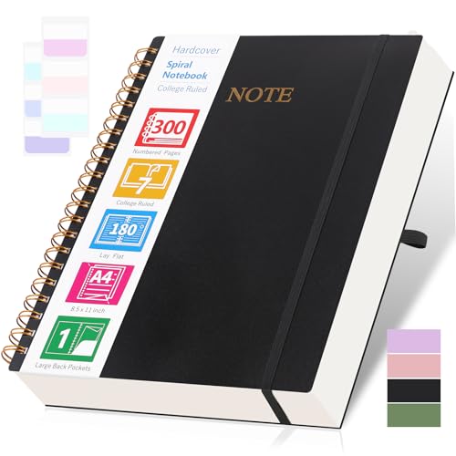 Grand cahier à spirale pour le travail et les cours avec pages lignées et pochette de rangement