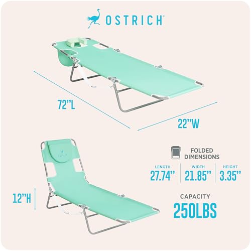 Image of Ostrich the Original Chaise 72 x 22 Inch Lounge Portable Reclining Lounger, Outdoor Patio, Beach, Lawn, Camping, or Pool Tanning Chair, Teal