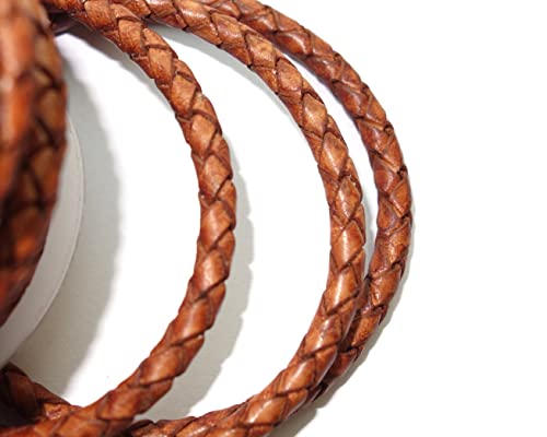 Round Braided Leather Cord 4Mm, Bolo Tie Leather Cords, Bolo Leather Cord For Bracelet, Brown Color, Hand Braided, 5.46 Yards = 5 Meters #TOP6