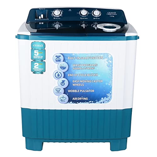 Croma 7 kg Semi Automatic Top Load Washing Machine (CRAW2251, White)