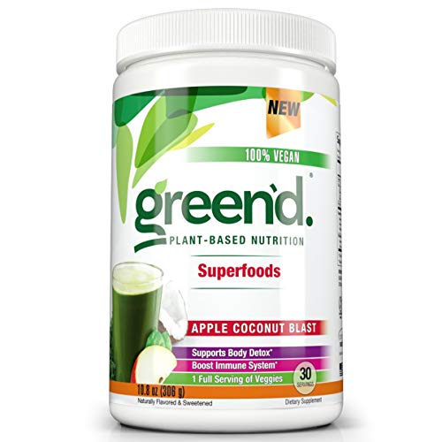 Green'd Superfoods Powder, Apple Coconut Blast, Vegan, Keto, Superfood, Immune Booster, Superfood Powder, Detox, Barley Grass Juice Powder, 30 Servings, 10.8oz Tub