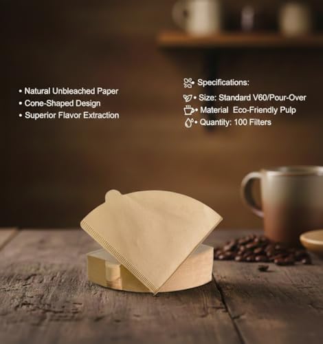 Image of 100 pcs Natural Coffee Filter Paper, Premium Filters Paper for Coffee Machine, 100 Count (2 Pack of 50) for Perfect Brew, Natural Papers Filter for Coffee Maker, Unbleached, Environmentally Friendly