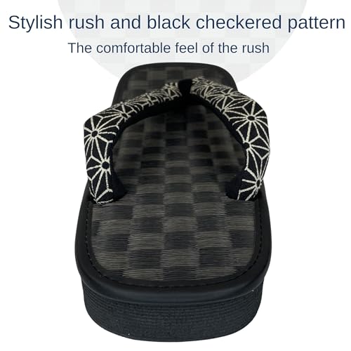Edoten Traditional Japanese sandal Setta Made in Japan Rush Black Checker Zori Black Sponge sole Crepe Japanese pattern thong Men's Ladies'3
