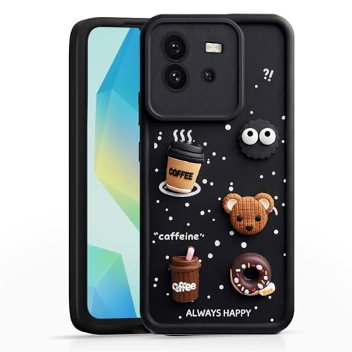 Image of Bintage Cute Fun Taddy| 3D Ball Bear| Donut| Coffee Rubber Case Full Body & Camera Protection Back Cover Compatible for IQOO Neo 6 5G - Black