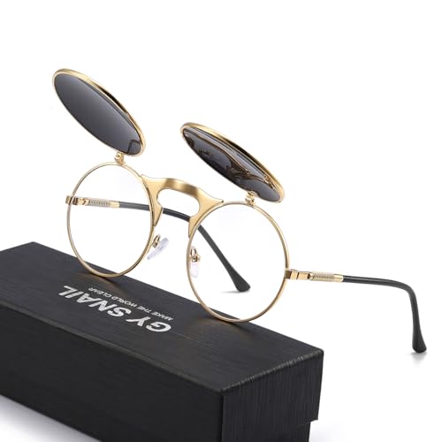 GYsnail Make the world clear Round Flip Up Sunglasses for Men, Flip-up Shades with Double Lenses, Small Hippie Eyewear4