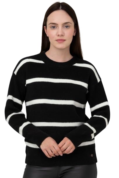 Striped Collar Neck Full Sleeves Regular Fit Womens Casual Sweater | Casual Winter | Womens Sweater for Winter Wear-M Black