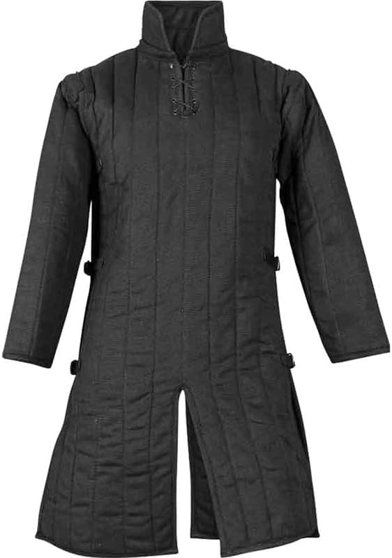 Generic Medieval Thick Padded Gambeson Coat Aketon | Full Sleeves Gambeson Armor Costume | Theatre Costumes Dress SCA BLACK