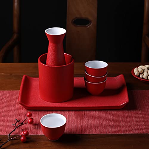 Juego de tazas de cerámica ideal para regalo con calentador de saki tradicional retro 4