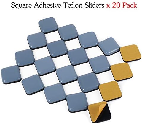 Furniture Glides, 20 Pieces Teflon Self Adhesive Chair Leg PTFE Sliders for Furniture Easy Movers(Square)