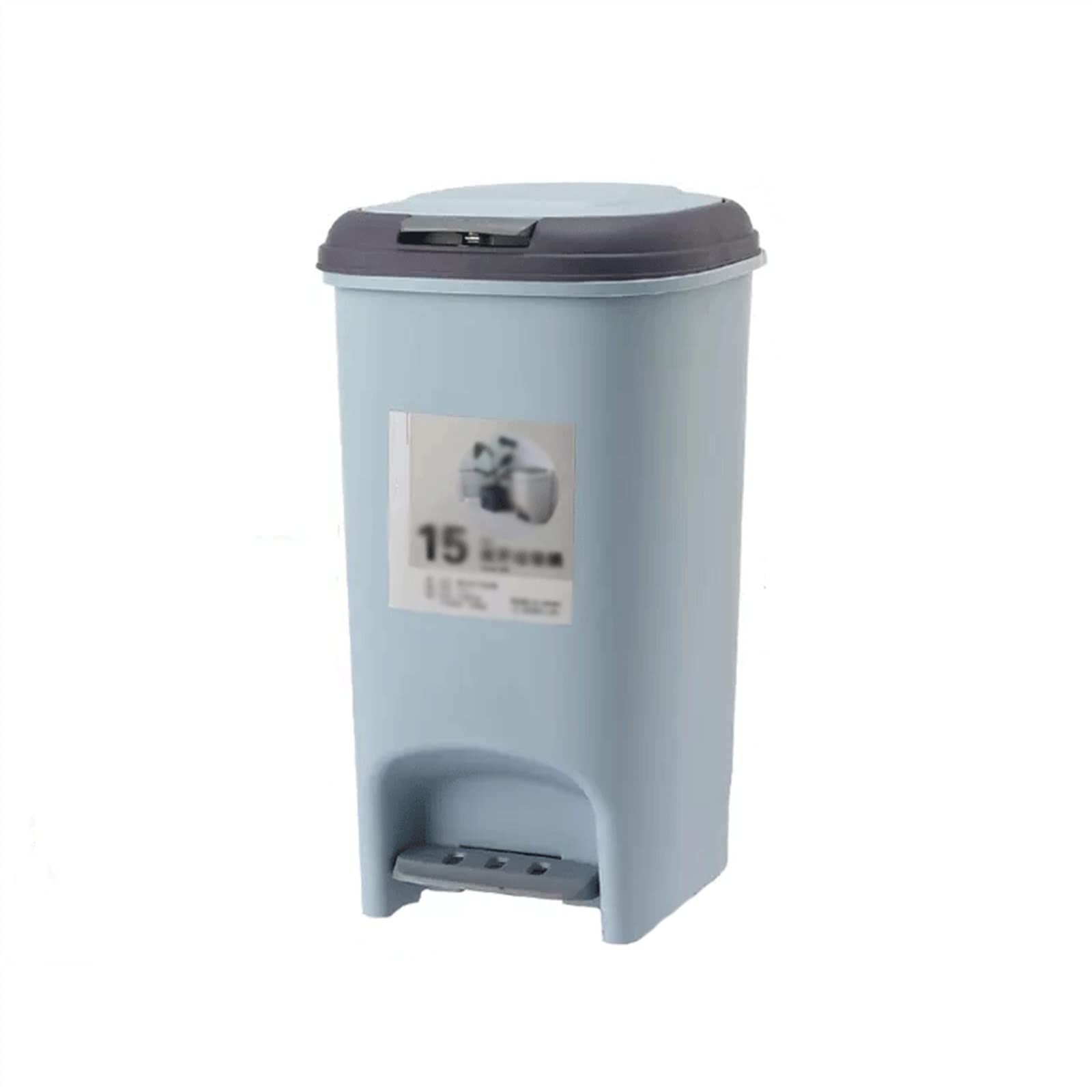Kitchen Trash Can 8L/10L/15L/20L Kitchen Foot Trash Can with Cover Large Capacity Plastic Paper Basket for Bedroom Office Garbage Can (Blue 15l)
