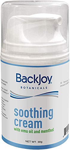 BackJoy Botanicals Soothing Cream, All Natural, Reduces Pain & Inflammation, Hydrates Skin, Menthol, Emu Oil, Helichrysum, Rosemary, Copaiba, with Shea Butter, Aloe Vera, Safflower Seed Oil, 30g