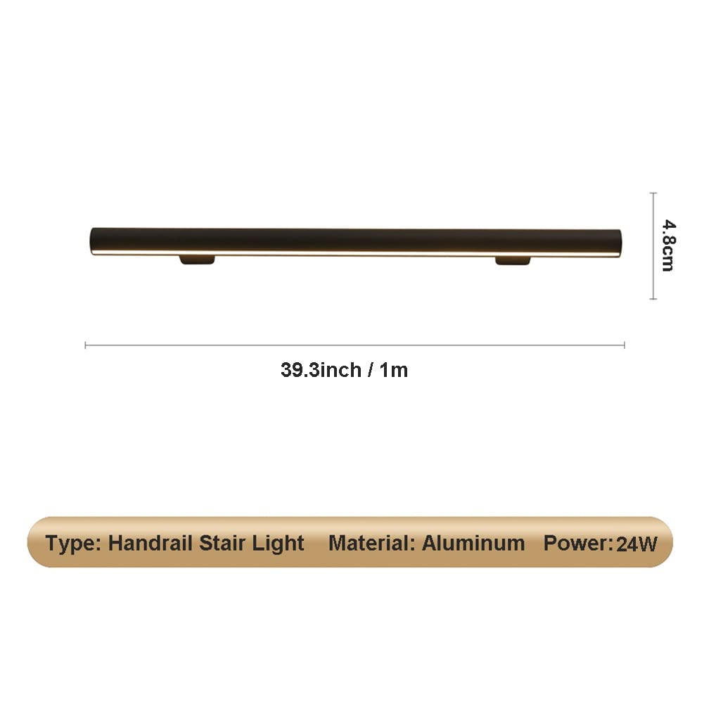 LED Aluminium Leuning - Complete set met lichtgevende kabelrails - Verlichting Trapleuning voor buiten- en binnentrappen (Kleur: Zwart, Maat: 19,7/0,5m