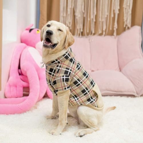 EXPAWLORER Britischer Stil Tartan Hundepullover - warmer Hundepulli mit Leinenloch, Fleece Futter Hundekleidung für Winter, Hundemantel für Welpen Kleine Mittel Groß Hunde - auch für Katzen, Beige XXL