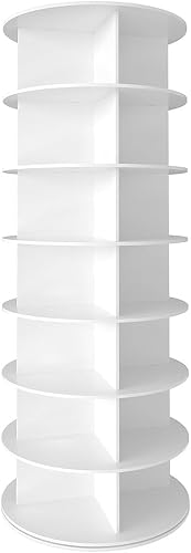 7 Tier Rotating Shoe Rack Tower, Spinning Shoe Display Lazy Susan, Tall Carousel Shoe Storage Cabinet 360° Free-Standing Vertical Handbag Organiser Closet Organization (White)