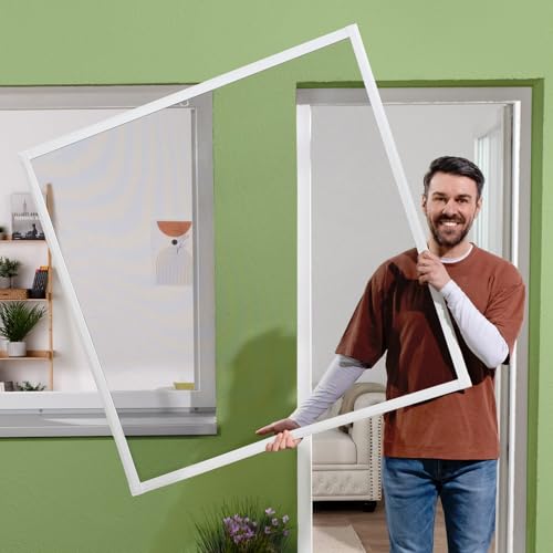 empasa Insektenschutz Fliegengitter Fenster SLIM ultraflach Aluminiumrahmen matte Optik einfache Montage Selbstbausatz individuell kürzbar Größe:80 x 100 cm Farbe:Insektenschutz | weiß