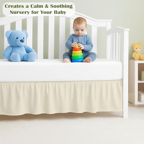 Image of Luxury Crib Bed Skirt 28 inch x 52 inch with 14 Inch Drop Soft & Breathable Dust Ruffle Fits Standard Crib and Toddler Bed Nursery Microfiber Fabric Ruffle Bed Skirt for Baby Boys or Girls Ivory Solid