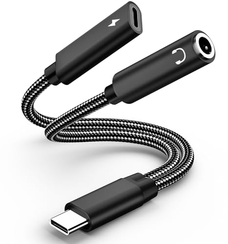 2 in 1 USB C to 3.5mm Headphone Audio and Charge Adapter, Type c to Aux Audio with PD 60W Fast Charge Adapter fit with iPhone 16 15 Pro Max, Galaxy S24 S23 S22, Pixel 9 8 7 6, iPad Pro/Macbook Air