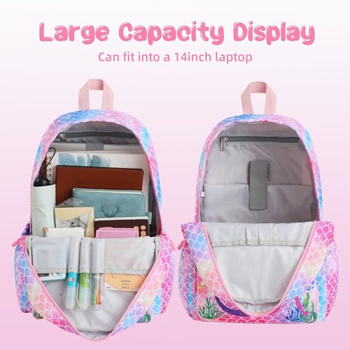 Mermaid Backpack for Girls, Kids Preschool Kindergarten Backpacks, Cute Toddler Bookbag, School Bag for Elementary Back to School with Plush Pendant Decoration3