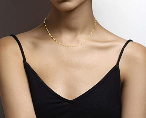 Image of Miabella Italian Solid 925 Sterling Silver, 18Kt Gold Plated 2.5mm Paperclip Link Chain Necklace for Women Men, Made in Italy