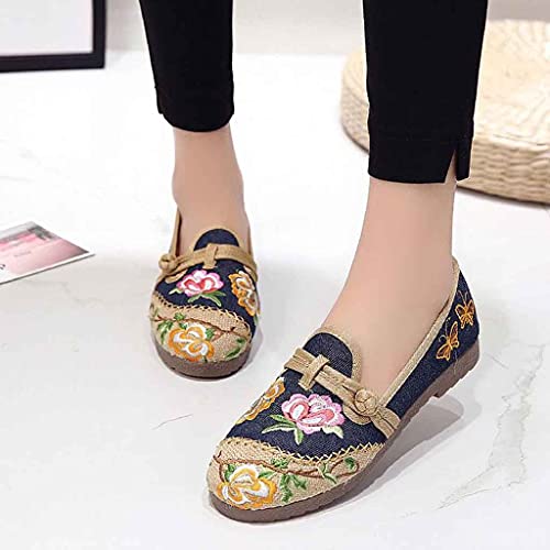 Chinese Beijing Embroidered Women Handmade Linen Canvas Embroidered Ladies Casual Knitted Espadrilles Flat Shoes (Color : Red, Size : Code 38) (Blue Code 40)4