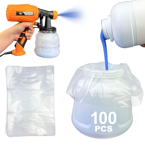 100PCS Paint Sprayer Cup Liners, 7.8' x 11.8' Disposable Paint Sprayer Bags, Replacement Canister Liners for Wagner Spray Gun & Other Paint Sprayers – Easy Cleanup for Painting Projects