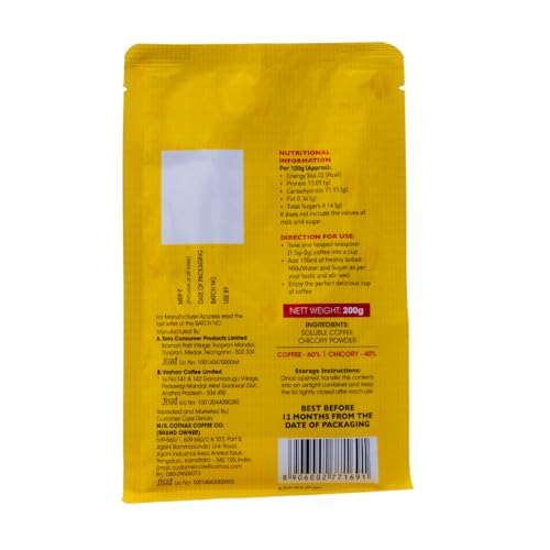 Image of Cothas Classic Blend Instant Coffee Powder | Traditional South Indian Taste | Made with 60% Coffee & 40% Chicory for Rich Aroma and Strong Flavour | Smooth & Easy to Prepare | 200 g Pack