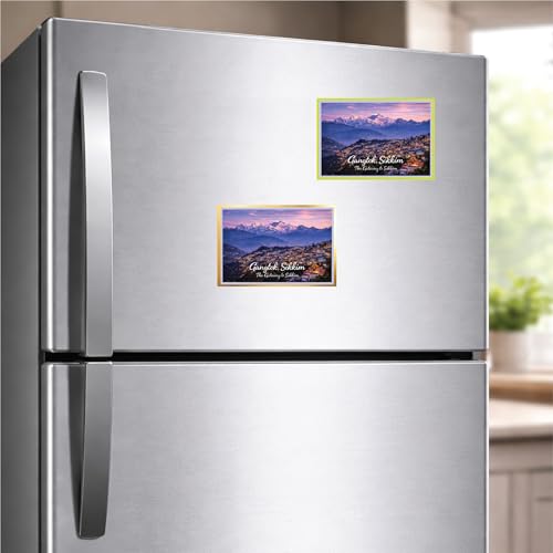 Image of Decorative Fridge Magnet with Glowing Border | Pack of 1 (Gangtok, Sikkim - The Gateway to Sikkim, 4x3 inch - Golden Border)