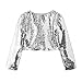 Girls Sequin Dance Cardigan Tops Long Sleeve Zipperless Jackets Kids Trendy Cheerleader Plain (Silver, 9-10 Years)