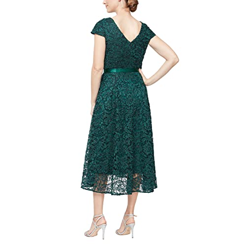Image of Alex Evenings Women's Tea Length Dress with Rosette Detail (Petite and Regular)